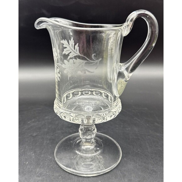 EAPG Ripley & Co Baby Thumbprint Dakota Fern & Flower Etched Footed Creamer 7” - Picture 2 of 11